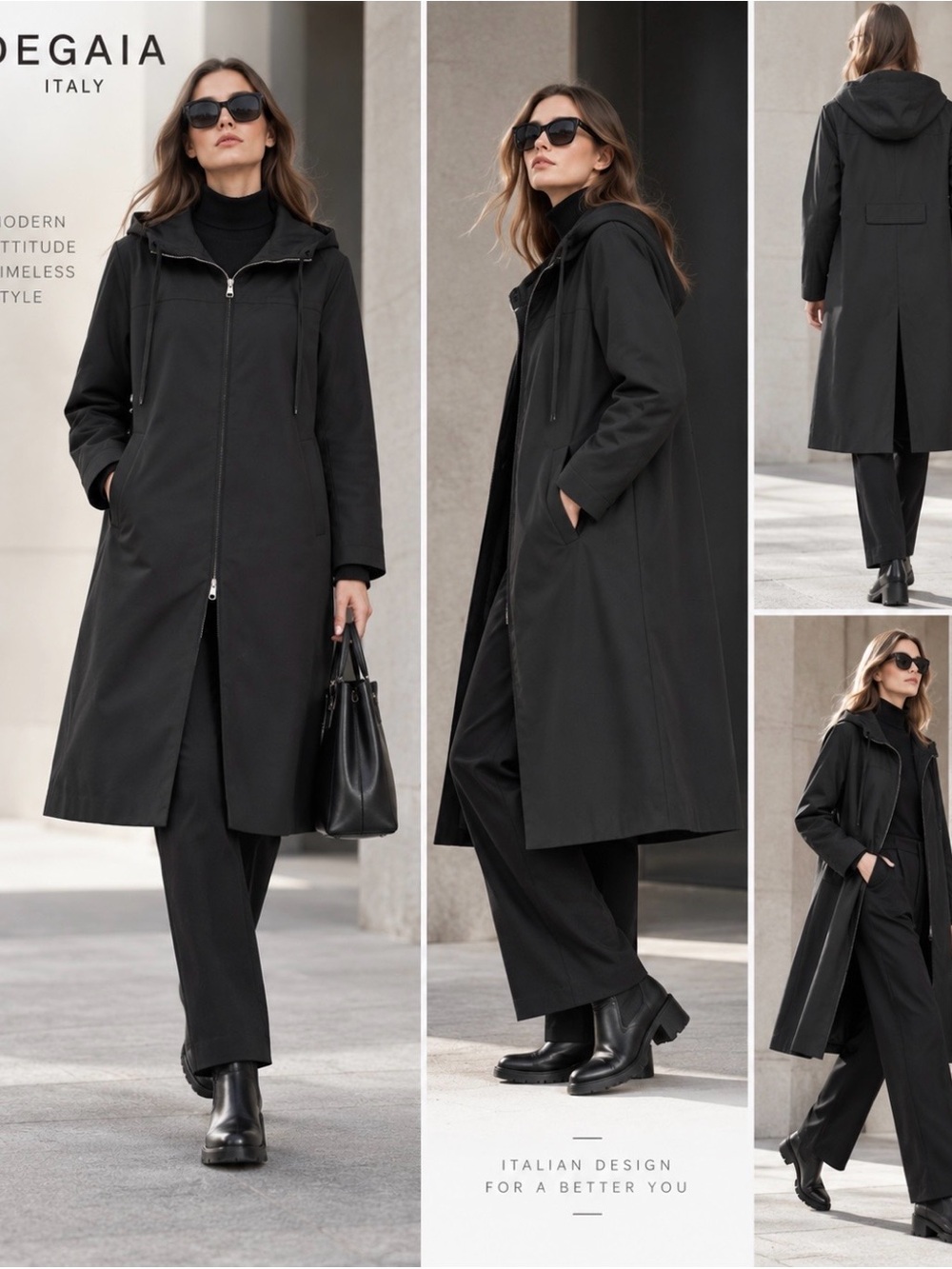 DEGAIA Italy women Hooded Long Trench Coat in Black EU 38 /155/80A